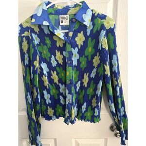 SAMMYB Black History Month Adult Pleated Cropped Shirt Blue Floral Print Size XS
